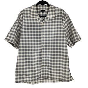 NWT Club Monaco Cream Short Sleeve Gingham Plaid Oxford Button Up Shirt Size XL